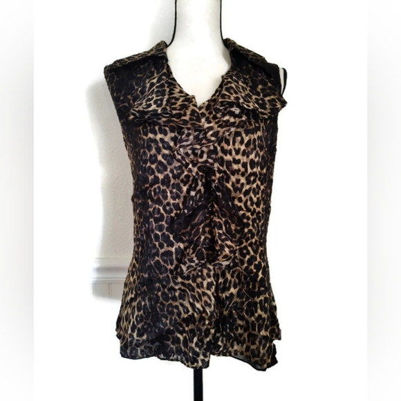 Dana Buchman Tops - Dana Buchman Silk leopard Print Ruffle Sleeveless Top Size 14